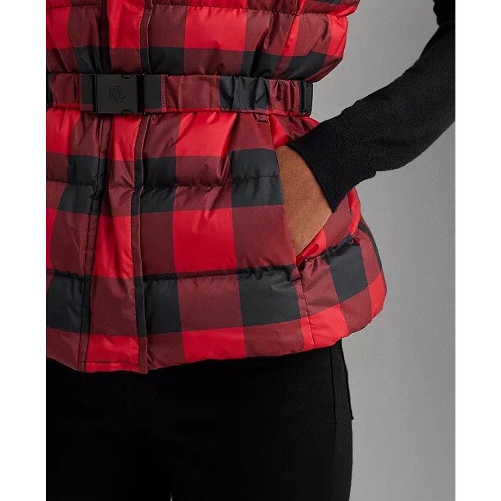 Lauren Ralph Lauren Women's 10 Buffalo Check Quilted Down Vest Embellished Logo - Picture 3 of 13